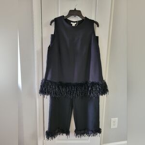 NWT H&M Fringe-Trimmed Set Black Tunic (L) & Pants (XL) Co-ord